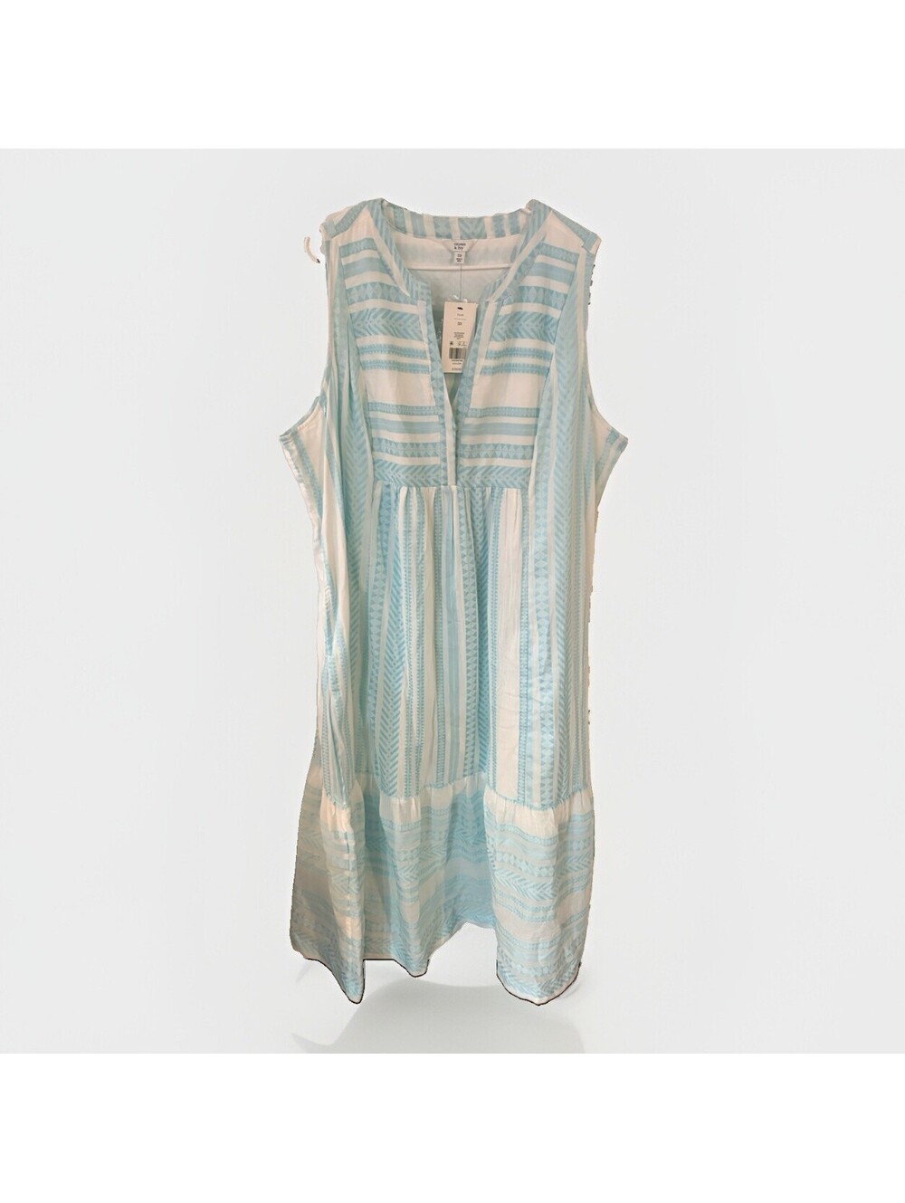 Crown & Ivy Teal And White Stripe Dress Womens 3x Beach Cottage Core Maxi Style